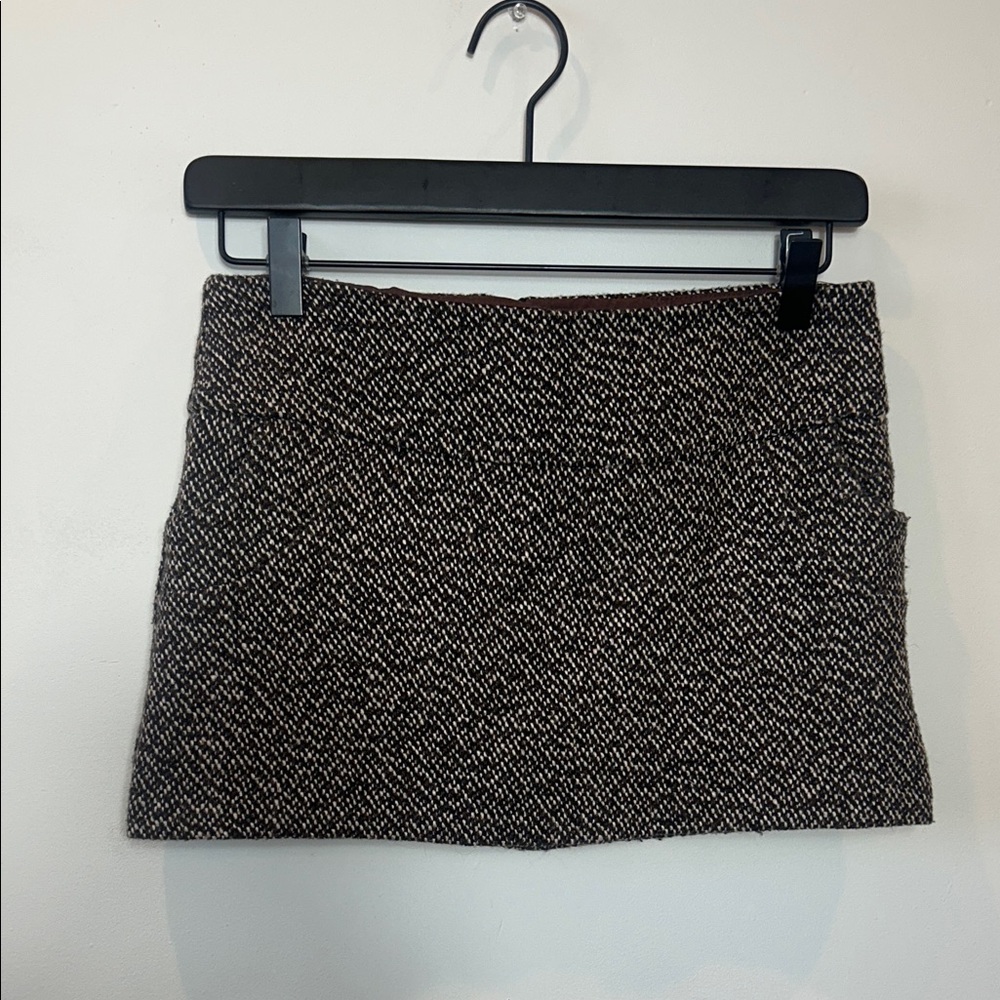 Necessary Objects Brown Black and Cream Mini Tweed Skirt
